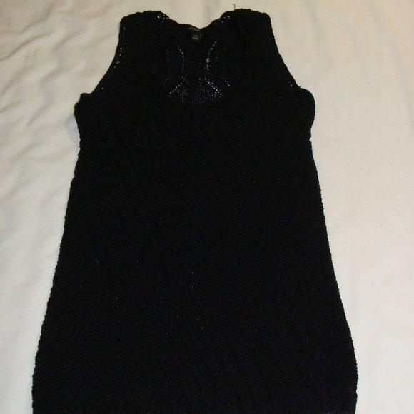ANN TAYLOR Black Sleeveless CHUNKY Open Knit SCOOP Neck SWEATER Tank Sz XS - Picture 1 of 5